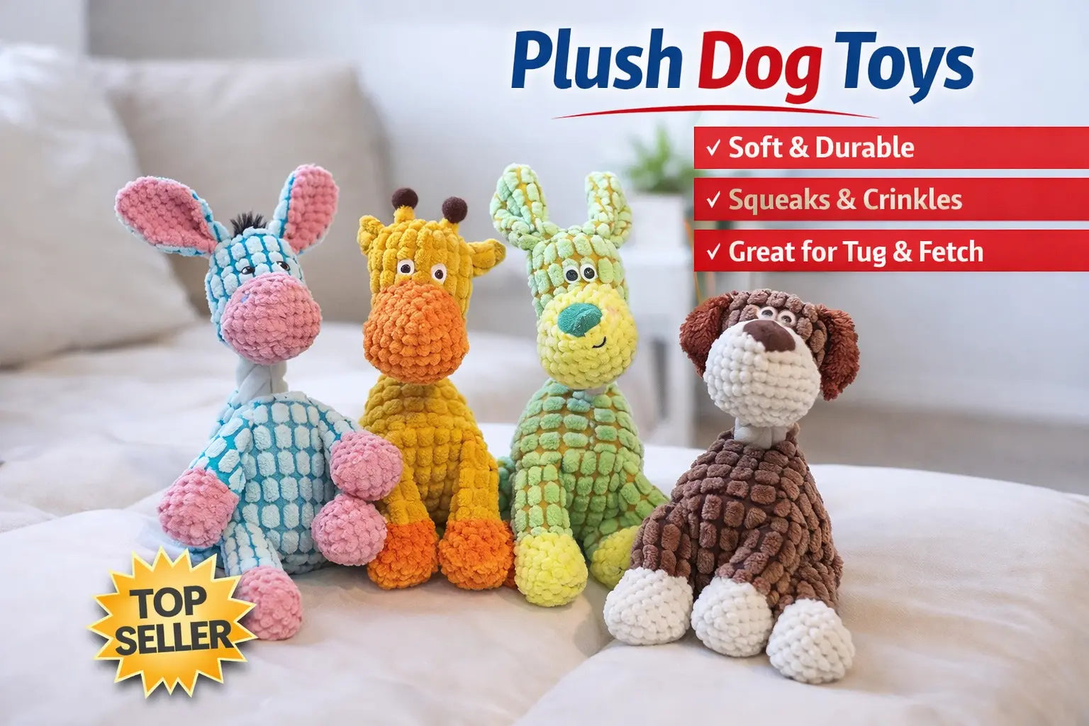 Plush Squeaky Dog Toy – Durable Chew & Interactive Stuffed Donkey Toy BOBYMART LTD