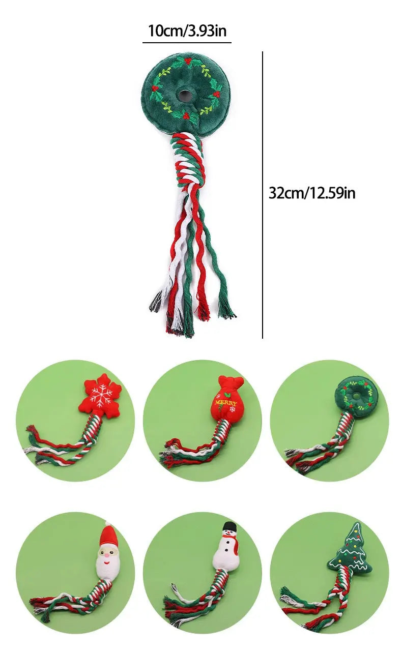 Christmas Rope Dog Toy with Squeaker – Durable Braided Cotton Chew Toy BOBYMART LTD