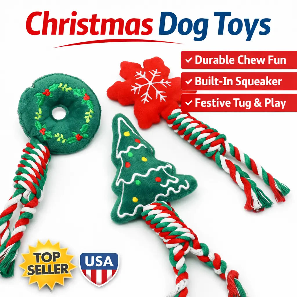 Christmas Rope Dog Toy with Squeaker – Durable Braided Cotton Chew Toy BOBYMART LTD