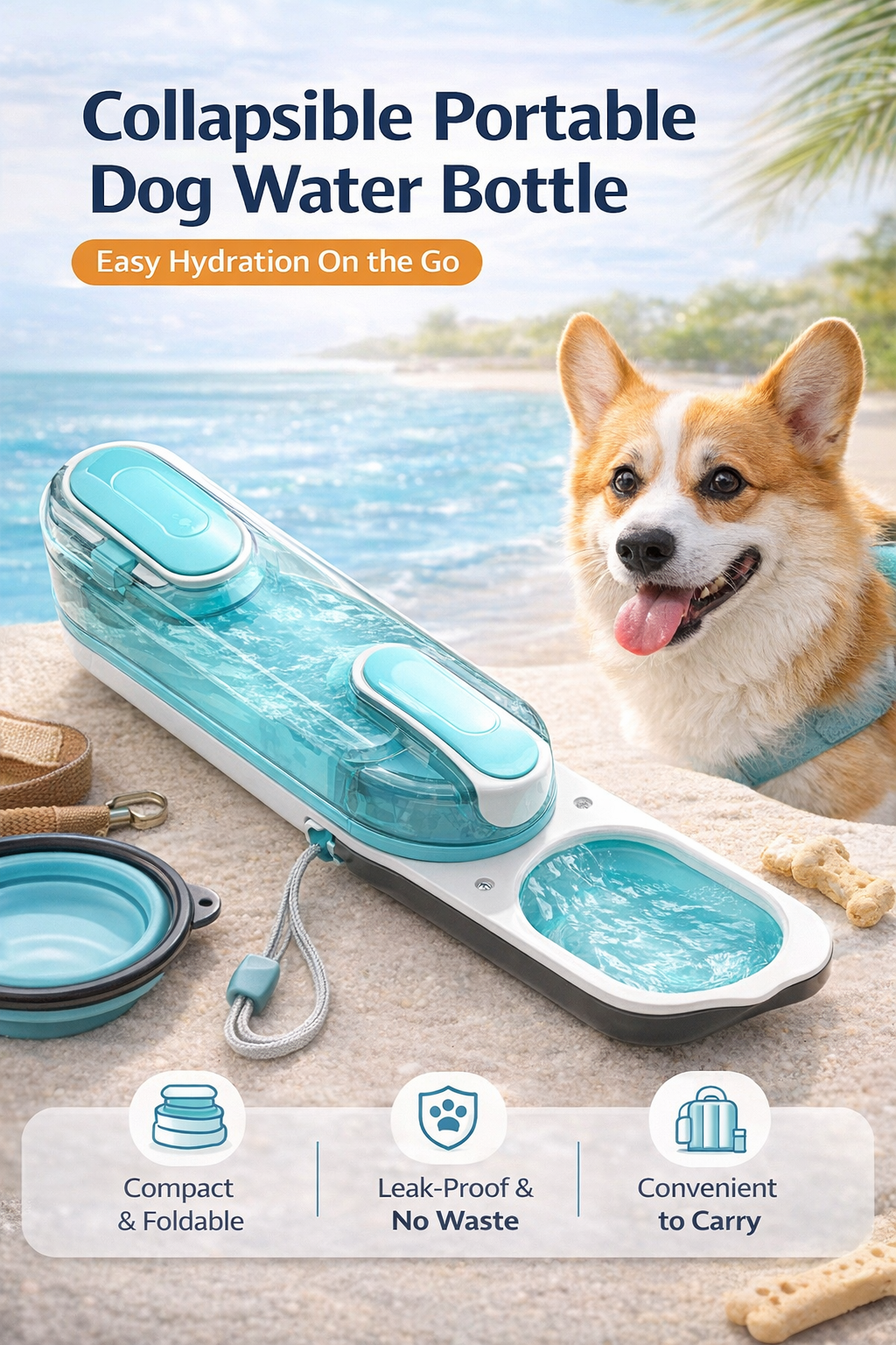 Portable Dog Water Bottle with Collapsible Bowl